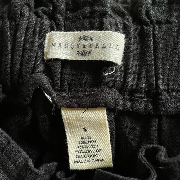 Mason & Belle Pants Bea Black Tapered Leg Linen Beach Belted Sz S Stitch Fix NEW - Picture 3 of 12